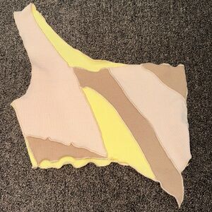 Women’s Color Block One Shoulder Crop Top